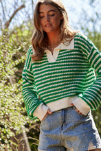 Load image into Gallery viewer, Green Striped Collared Top
