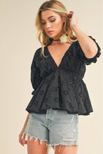 Load image into Gallery viewer, Sweet As Can Be Black Eyelet Embroidered Top
