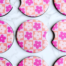 Load image into Gallery viewer, Pink and Orange Checkered Car Coasters
