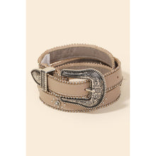 Load image into Gallery viewer, Rhinestone Studs Thin Faux Leather Belt: Khaki
