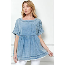 Load image into Gallery viewer, Must Have Oversized Pleated Denim Baydoll Top
