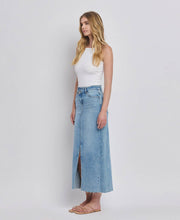 Load image into Gallery viewer, Criss Cross Front Slit Maxi Denim Skirt
