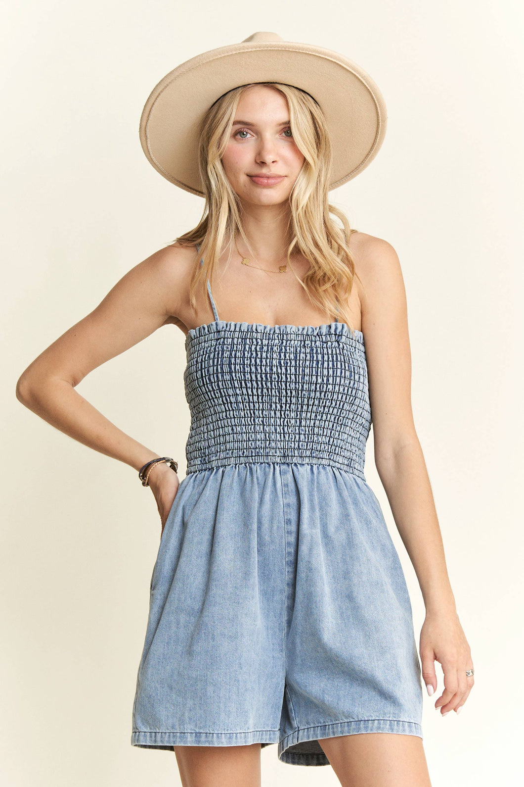 Summer Nights Denim Smocked Romper