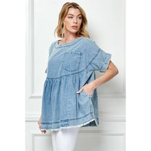 Load image into Gallery viewer, Must Have Oversized Pleated Denim Baydoll Top
