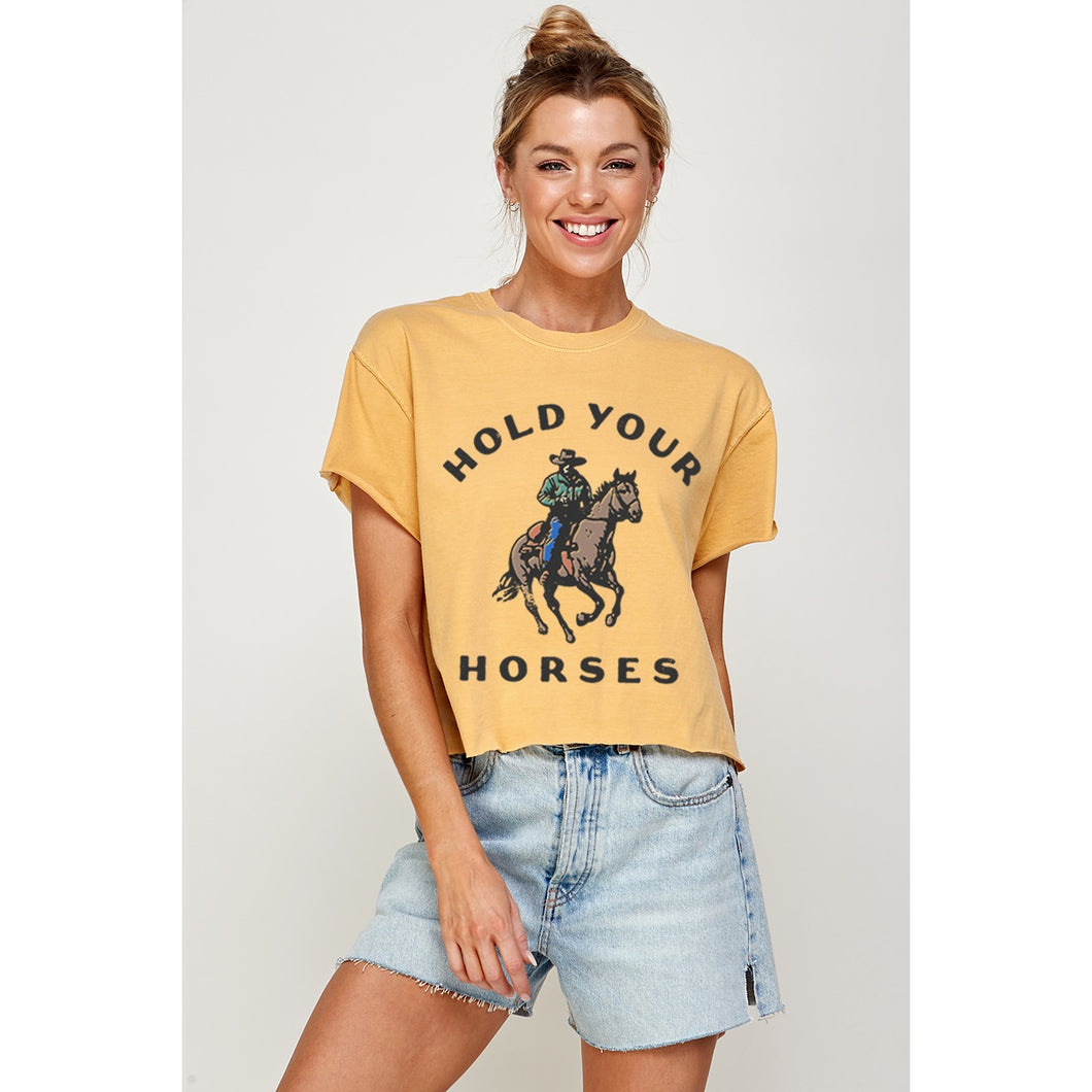 Mustard Hold Your Horses Crop Tee