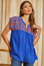 Load image into Gallery viewer, Let&#39;s Fiesta Royal Blue Embroidered Babydoll Top
