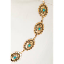 Load image into Gallery viewer, Western Oval Turquoise Chain Belt: Gold
