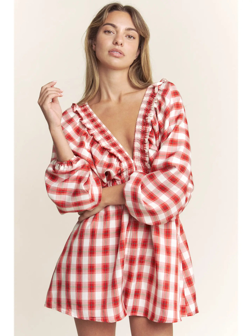 Searching For Love Plaid Red Romper