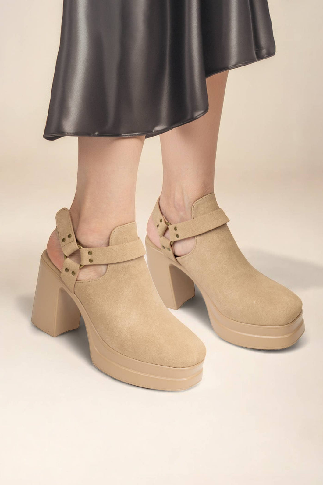 Palazzo Platform Harness Open Heel Booties