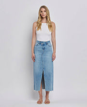 Load image into Gallery viewer, Criss Cross Front Slit Maxi Denim Skirt
