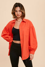 Load image into Gallery viewer, Chili Poplin Button Down Statement Top
