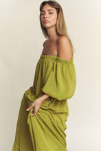 Load image into Gallery viewer, Take A Moment Chiffon Off Shoulder Maxi Dress- Chartreuse
