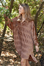 Load image into Gallery viewer, Teddy Brown Rushed Velvet Boxy Long Sleeve Shirt Dress
