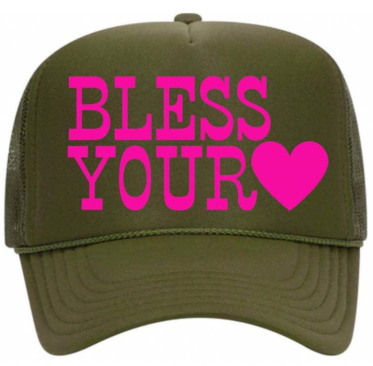 Bless Your Heart - Olive Green Trucker