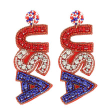 Load image into Gallery viewer, Patriotic USA Lettering Beaded Earrings
