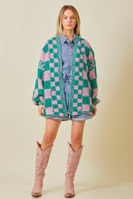 Load image into Gallery viewer, Pink Teal Checkered Knit Cardigan
