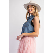 Load image into Gallery viewer, Denim Washed Sleeveless Shirt Vest
