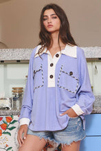 Load image into Gallery viewer, Blue Iris Oversized Collared Neck Top
