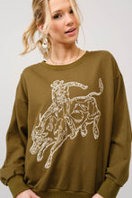 Load image into Gallery viewer, Army Green Bull Riding Embroidered Sweatshirt
