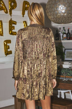 Load image into Gallery viewer, Distressed Gold and Olive Foiled Baby Doll Dress
