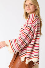 Load image into Gallery viewer, Dusty Pink Multi Color Stripe Loose Fit Sweater
