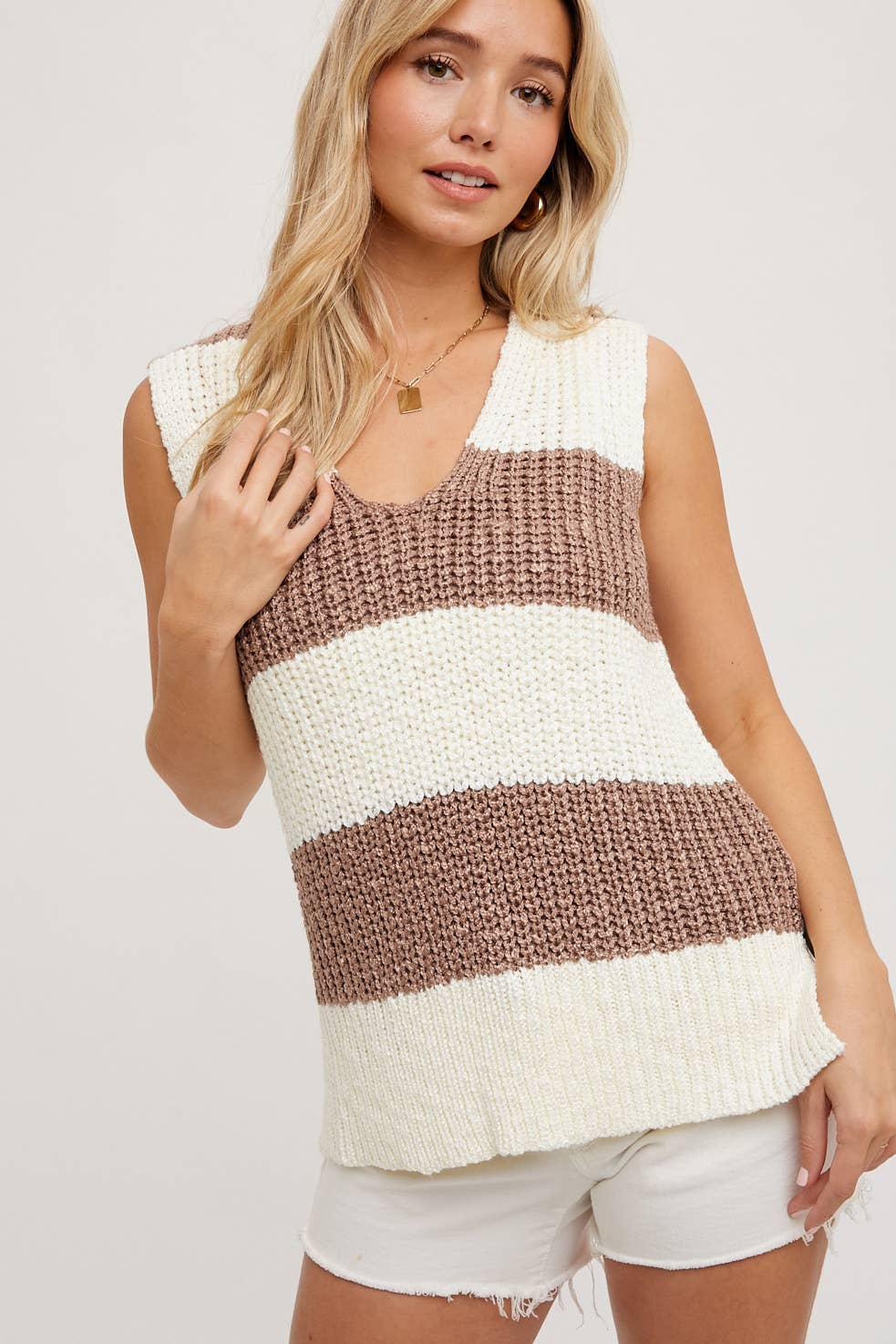 Coco Striped Sleeveless Sweater Knit Top