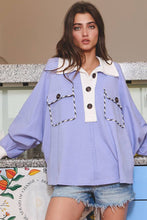 Load image into Gallery viewer, Blue Iris Oversized Collared Neck Top
