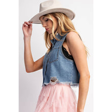 Load image into Gallery viewer, Denim Washed Sleeveless Shirt Vest
