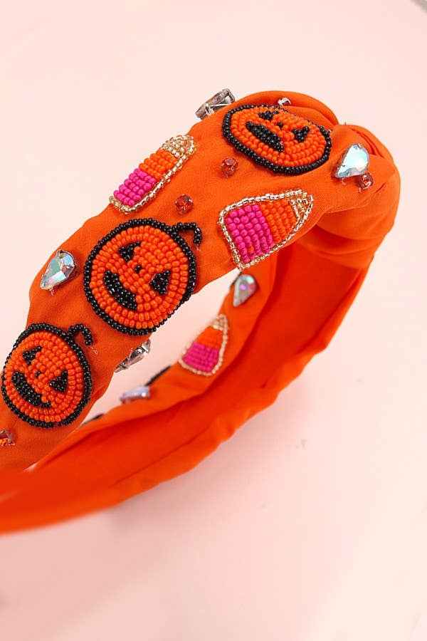 Candy Corn Halloween Beaded Headband - Orange