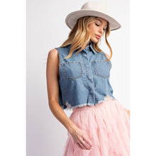 Load image into Gallery viewer, Denim Washed Sleeveless Shirt Vest
