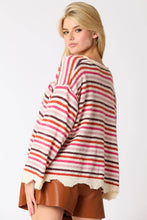 Load image into Gallery viewer, Dusty Pink Multi Color Stripe Loose Fit Sweater
