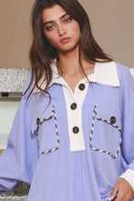 Load image into Gallery viewer, Blue Iris Oversized Collared Neck Top
