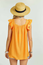 Load image into Gallery viewer, Orange Sunburst Ruffle Shoulder Babydoll Top
