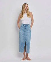 Load image into Gallery viewer, Criss Cross Front Slit Maxi Denim Skirt
