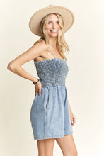 Load image into Gallery viewer, Summer Nights Denim Smocked Romper
