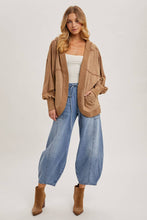 Load image into Gallery viewer, Mid-Waist Light Wash Drawstring Barrel Jeans
