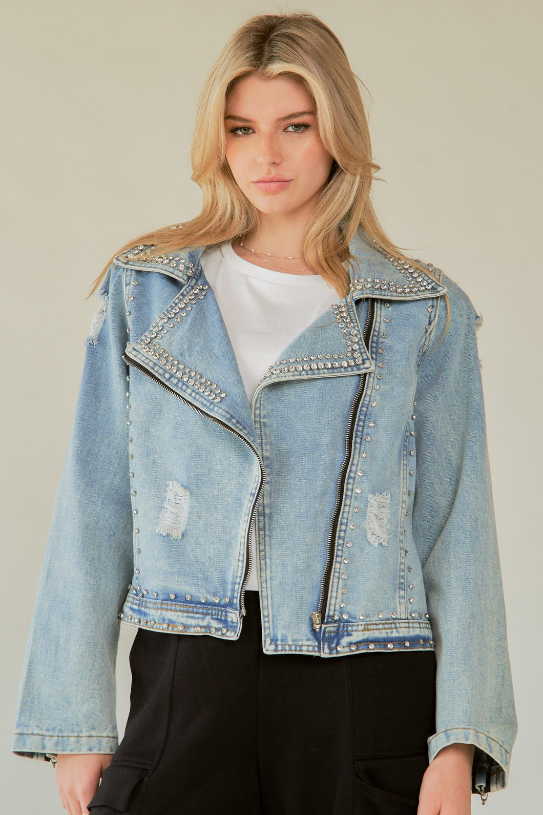 Rhinestone Blue Jean Jacket