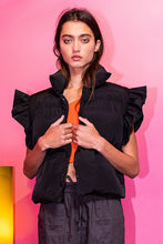 Load image into Gallery viewer, Black Ruffle Sleeve Down Vest
