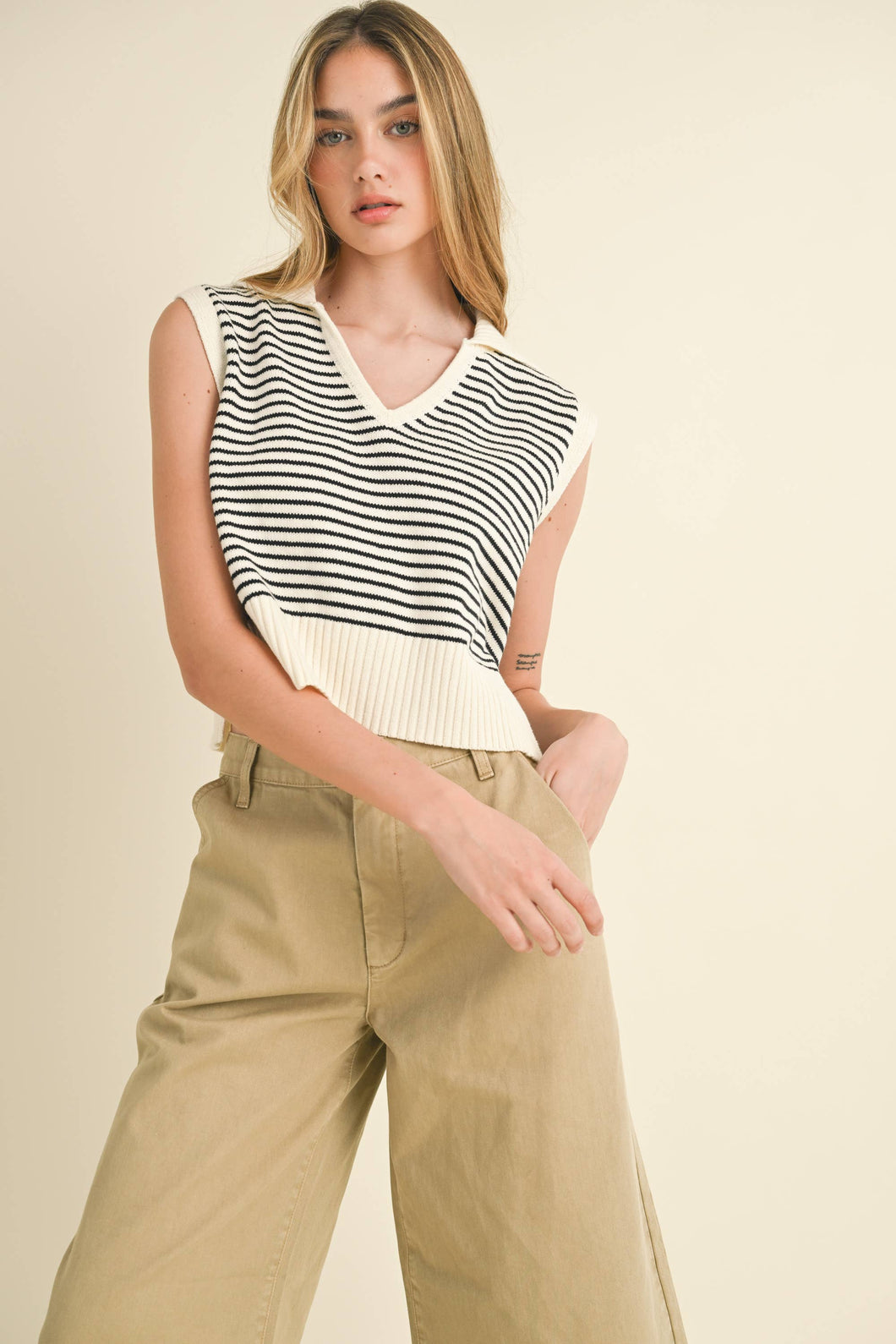 Ultimate Comfort Striped Collar Knit Top