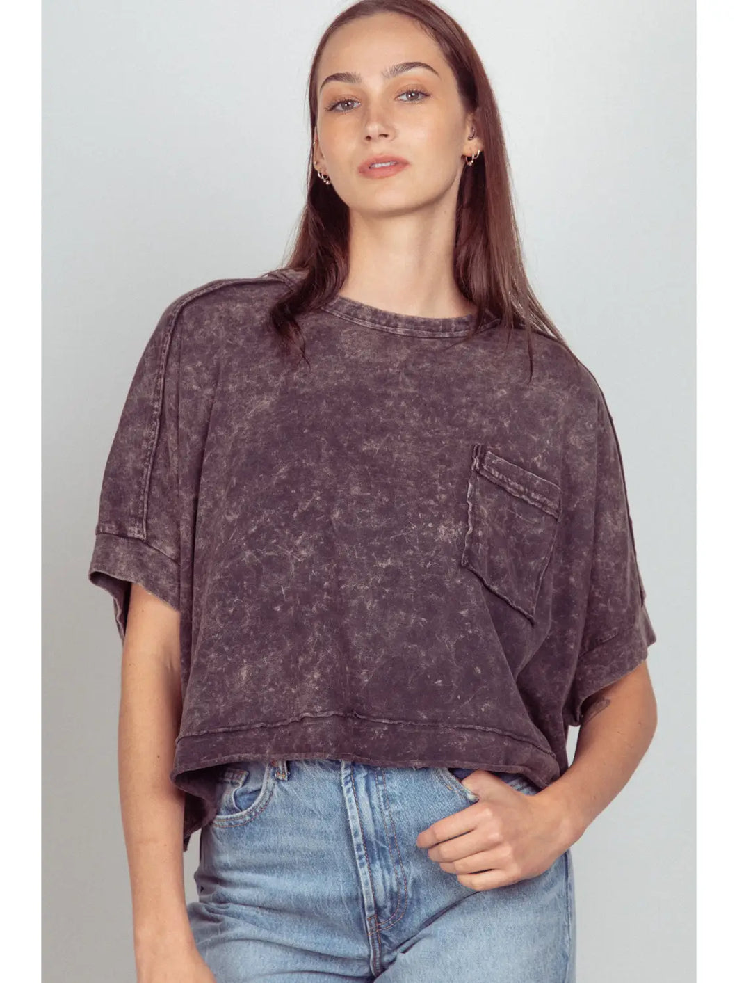 Charcoal Oversized Washed Crop Knit Top