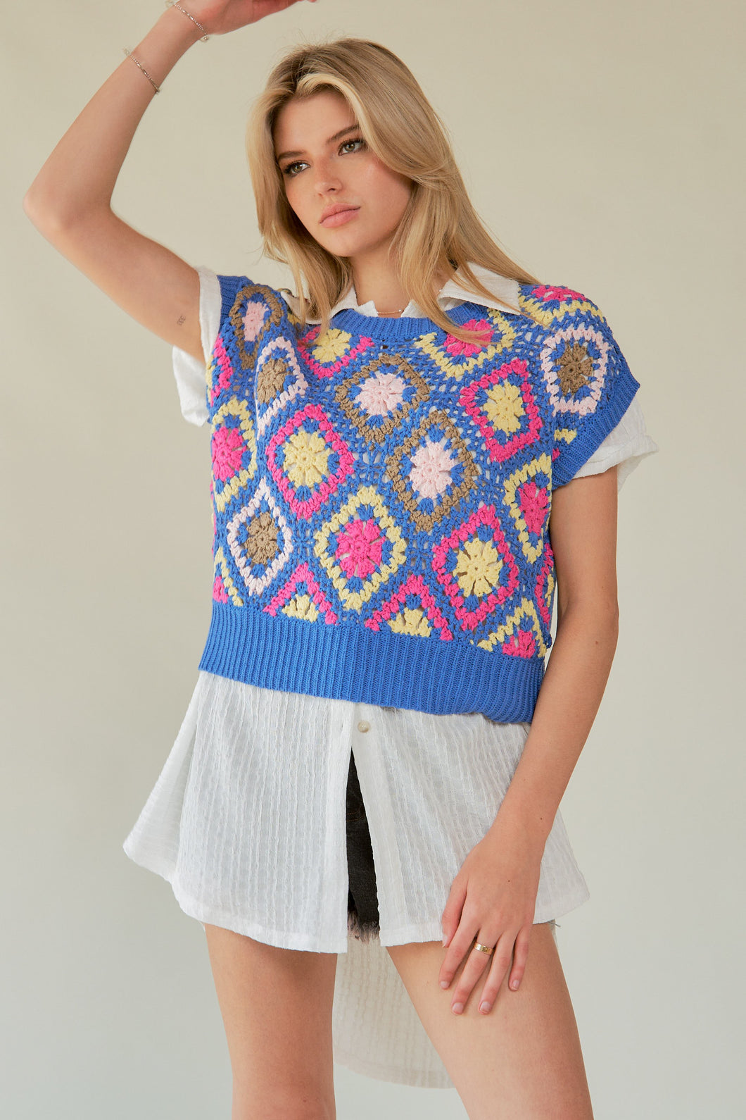 Deep Blue Flower Crochet Vest