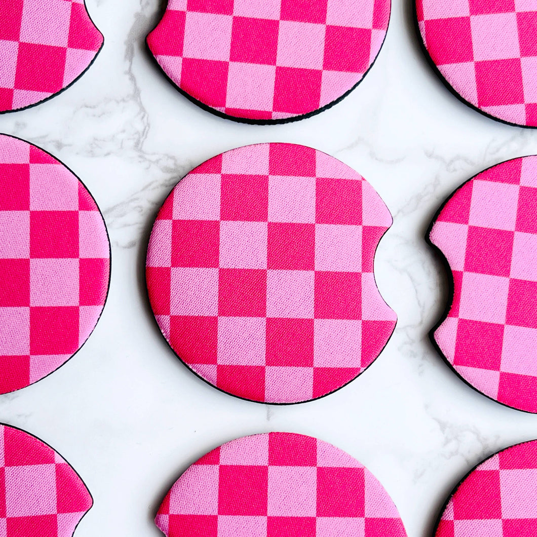 Pink Checkerboard Car Coasters