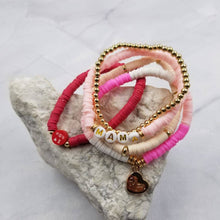 Load image into Gallery viewer, MOM Heart Charm Heishi Bracelet Stack
