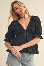 Load image into Gallery viewer, Sweet As Can Be Black Eyelet Embroidered Top
