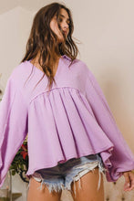 Load image into Gallery viewer, Lilac Collared Split Neck Pleated Top

