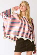 Load image into Gallery viewer, Dusty Pink Multi Color Stripe Loose Fit Sweater
