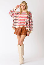 Load image into Gallery viewer, Dusty Pink Multi Color Stripe Loose Fit Sweater
