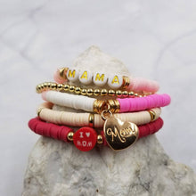 Load image into Gallery viewer, MOM Heart Charm Heishi Bracelet Stack
