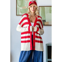 Load image into Gallery viewer, Stripe Mix Oversize Cardigan: Red Combo
