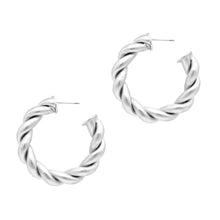 Load image into Gallery viewer, Riley Braided Silver Hoop Earrings
